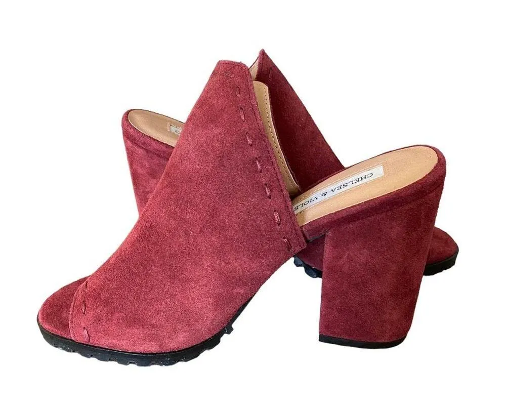 Chelsea Violet Tess Suede Burgundy Mule Open Toe Block Heel size 8 - Image 9