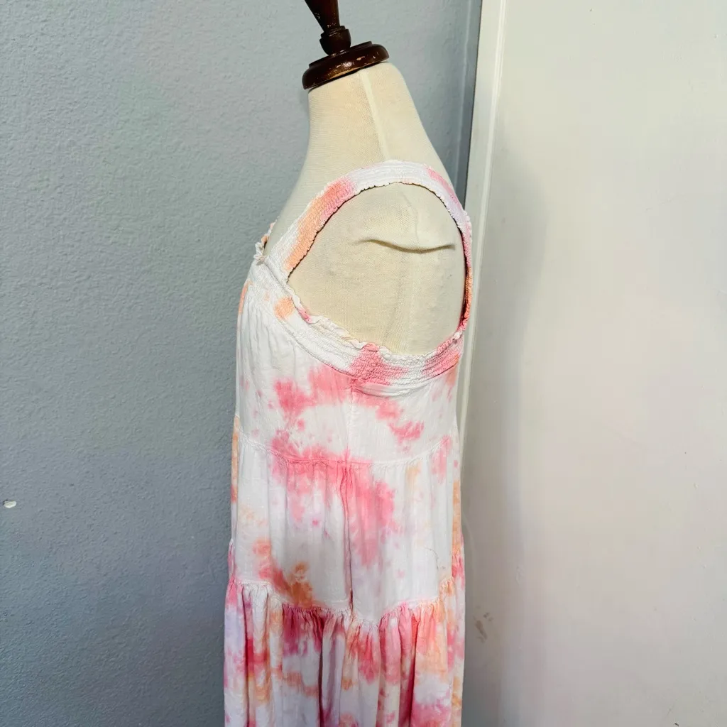 Old Navy Women Pink & White Smocked Tiered Relaxed Fit Maxi Dress Size S - Image 4