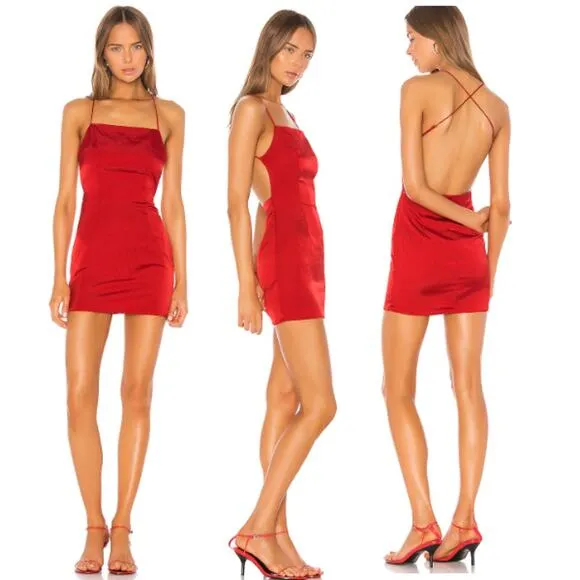superdown Autumn Sleeveless Crossback Strap Bodycon Slip Mini Dress Red Womes XS - Image 2