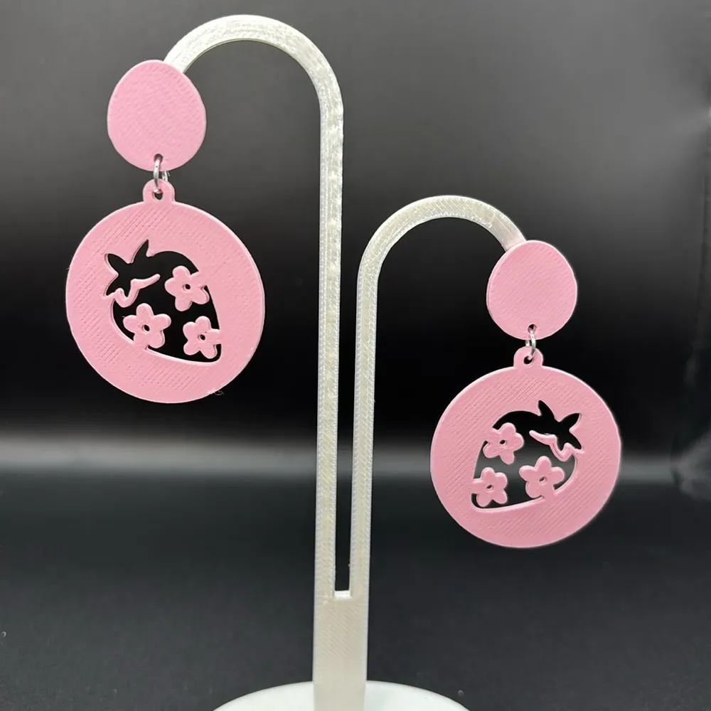 Pink Strawberry Flower Earrings - Image 4