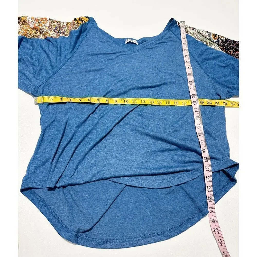 Beyove Women's V Neck Bohemian Loose‎ Pullover Long Sleeve Top Navy Blue Size XL Blue - Image 7