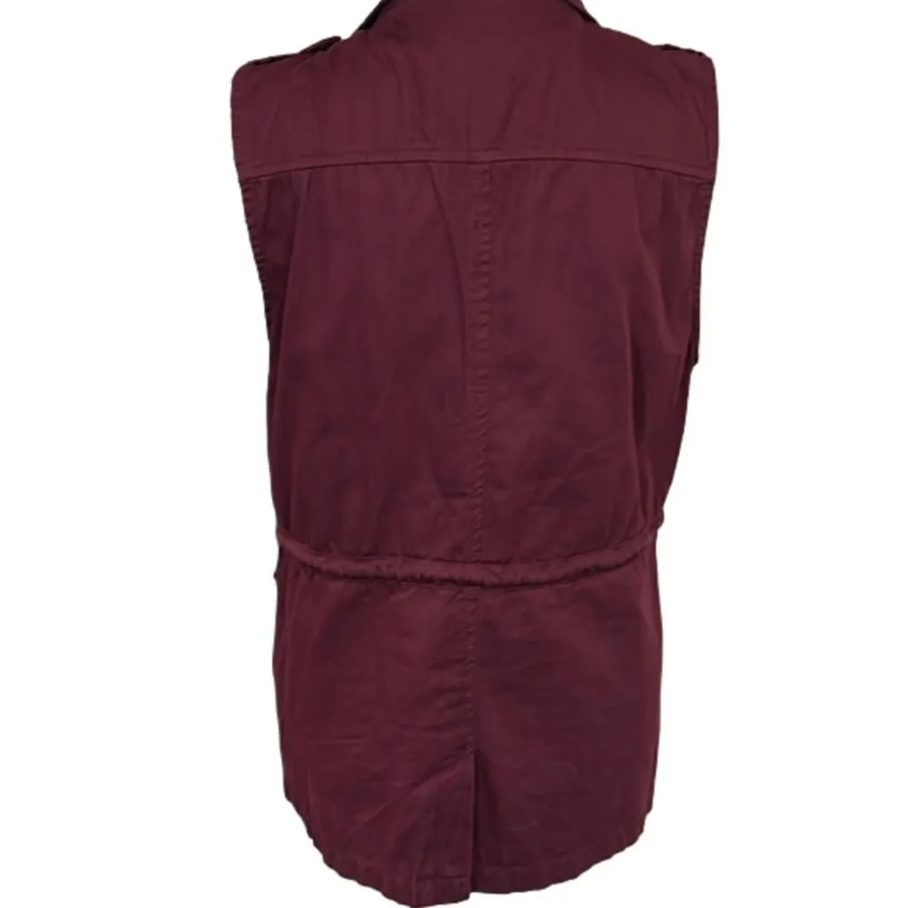 2Sable NWOT 100% cotton maroon burgundy utility vest snaps buttons zippers - Image 5