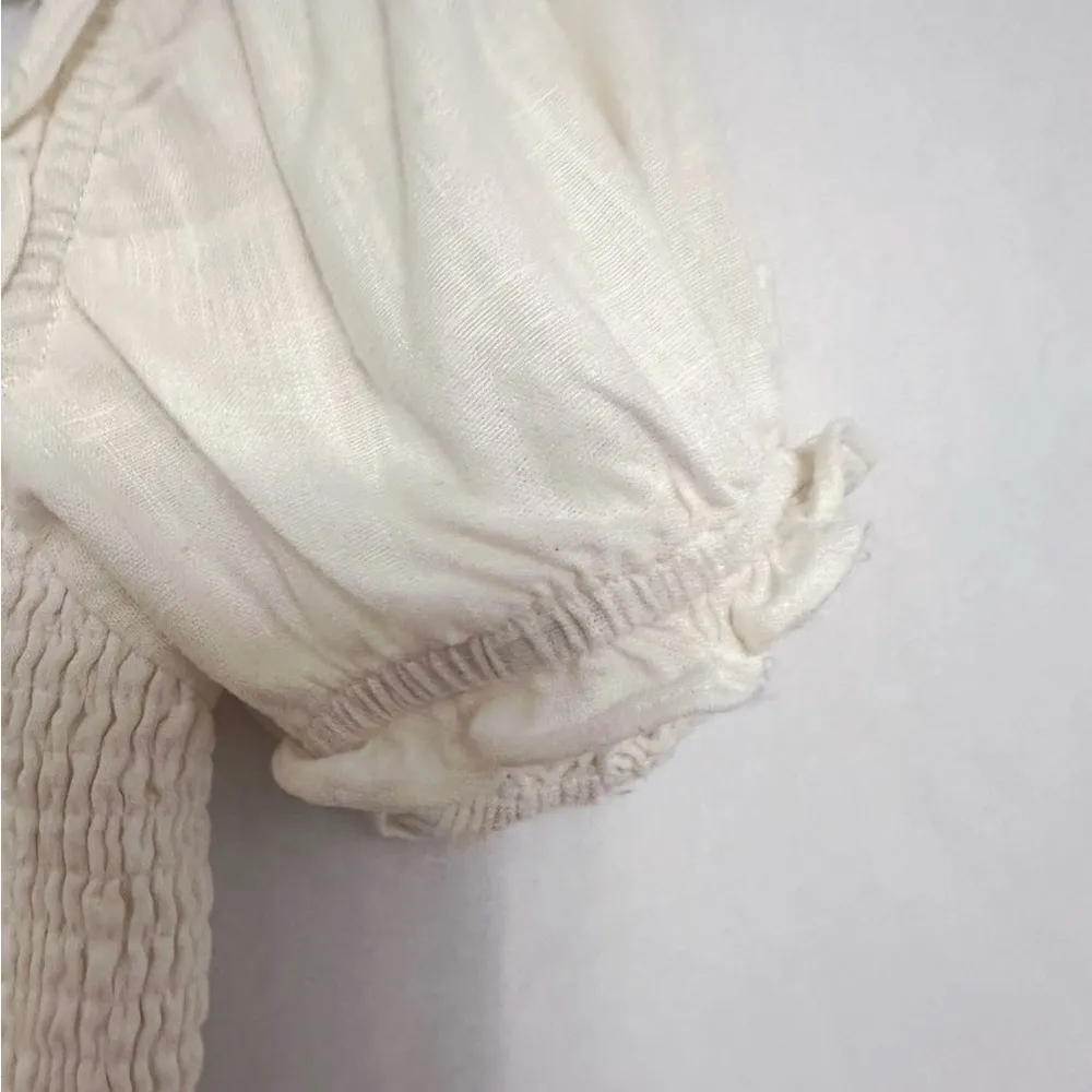 the Label Puff Sleeve Nina Smocked Mini Dress in Off White Size Small - Image 10