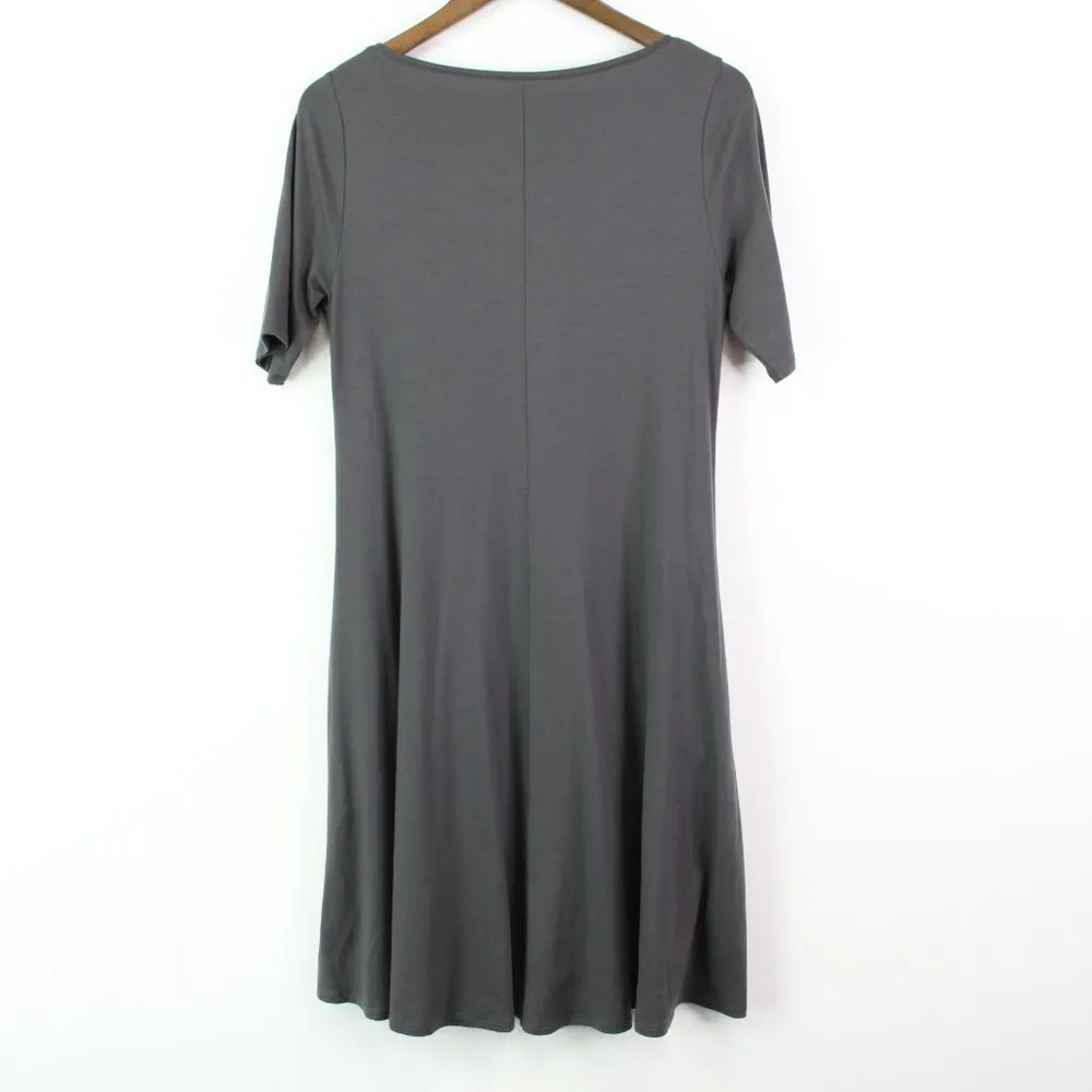 Eileen Fisher Stretch Jersey Knit Jewel Neck Dress Grey Size SP - Image 6