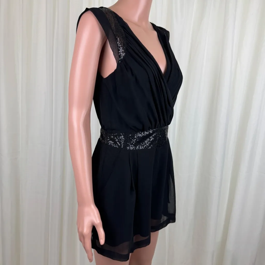 Women's TCEC Sequins Accent Ruched Shirred Chiffon Romper Size Medium Black - Image 2