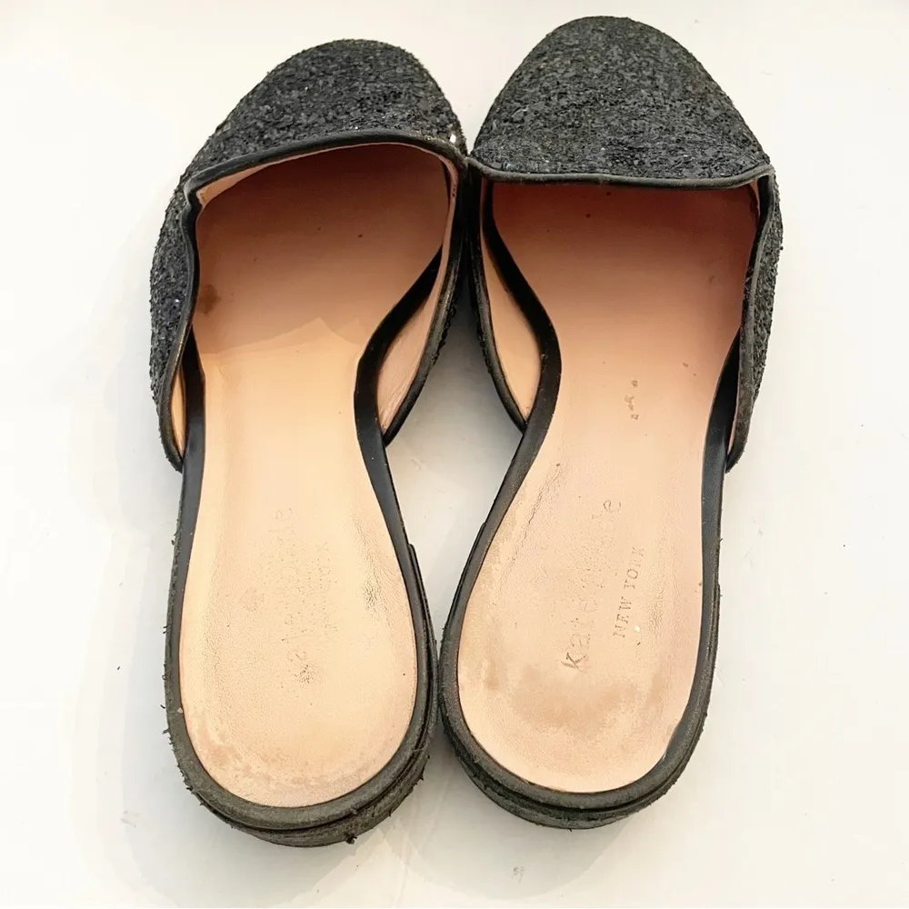 Kate Spade Size 8.5 Black Glitter Slip on Mules Almond Toe - Image 5