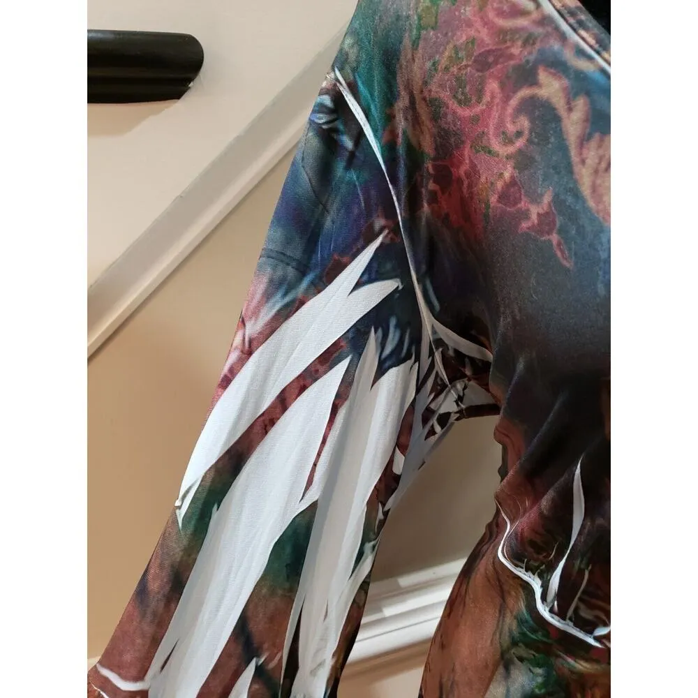 NY Collection Women's Multicolor Polyester Scoop Neck Long Sleeve Top Blouse 1X - Image 5