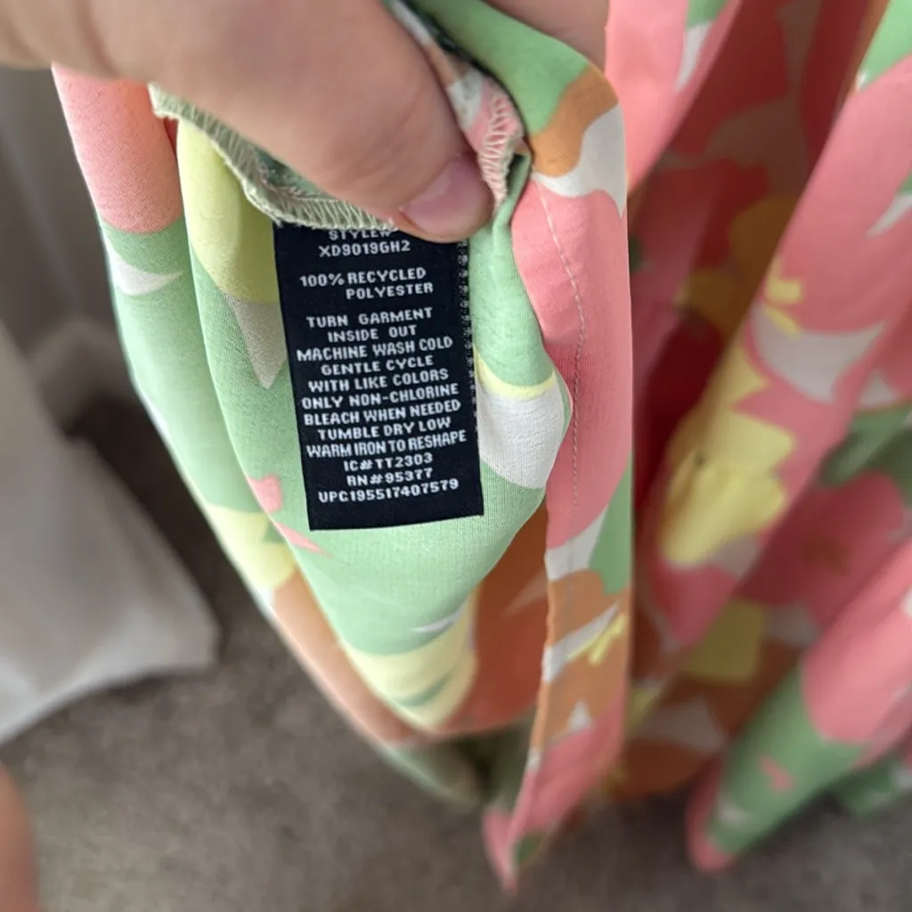 Social Standard Colorful Pink Yellow Smocked Floral Midi Sundress Dress Size L - Image 6