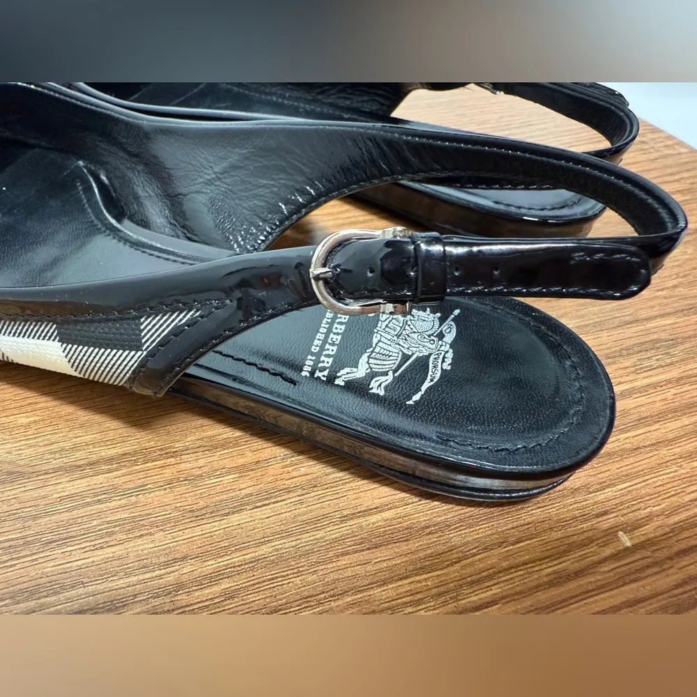 Burberry Novacheck Plaid Canvas Patent Leather Slingback - Image 8