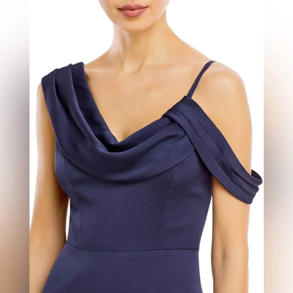 Aqua Asymmetrical Neckline Full-Length Evening Gown in Dark Navy Size 2 NWT $298 - Image 3