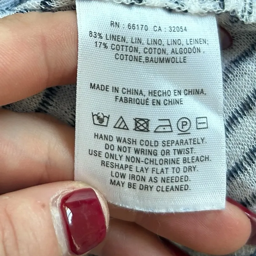 Deletta Blue and White Striped Tank Top Cotton Linen Blend Large - Image 6