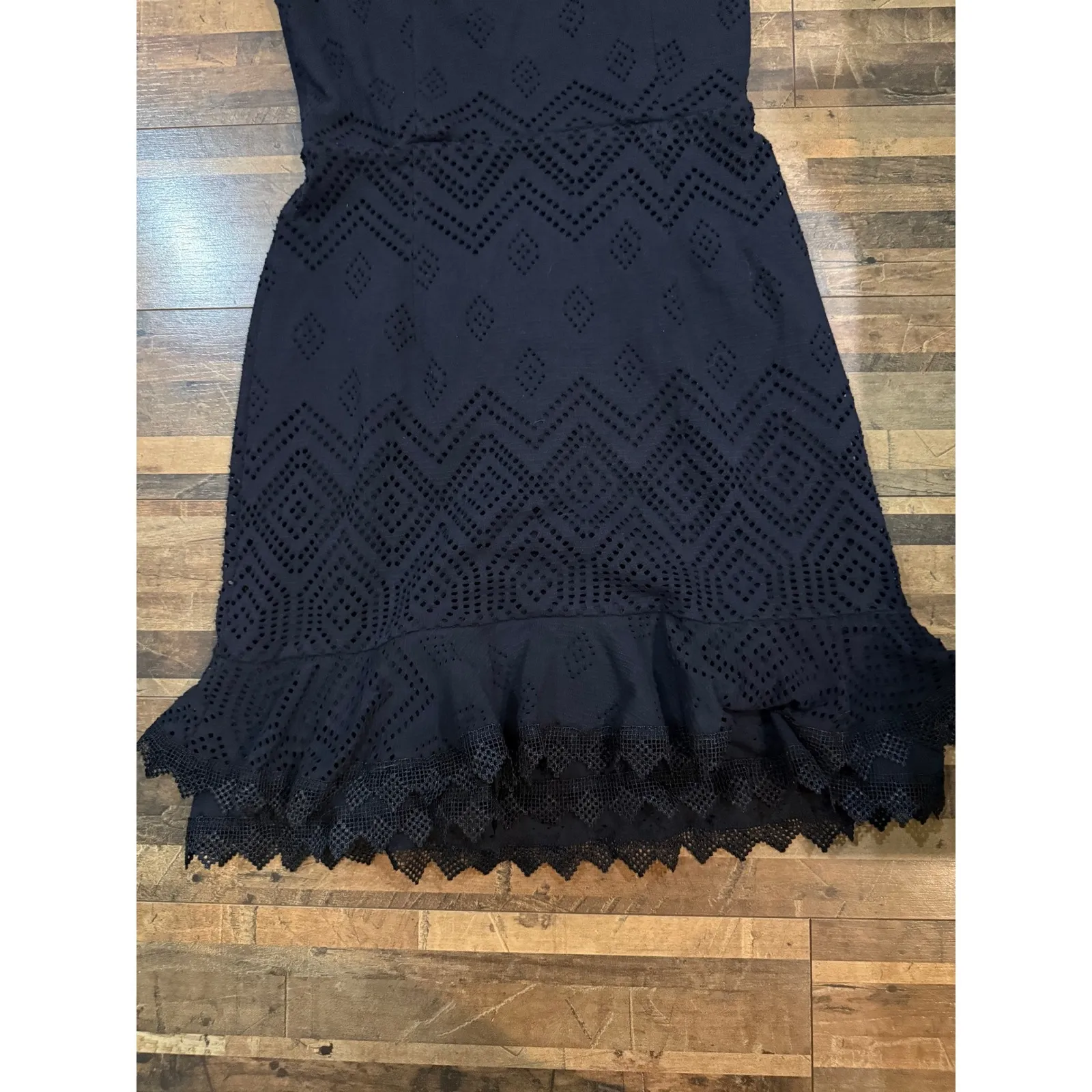 Ella Moss Womens Eyelet Ruffle Dress Party Cocktail Lined Black XS Sleeveless‎ - Image 6