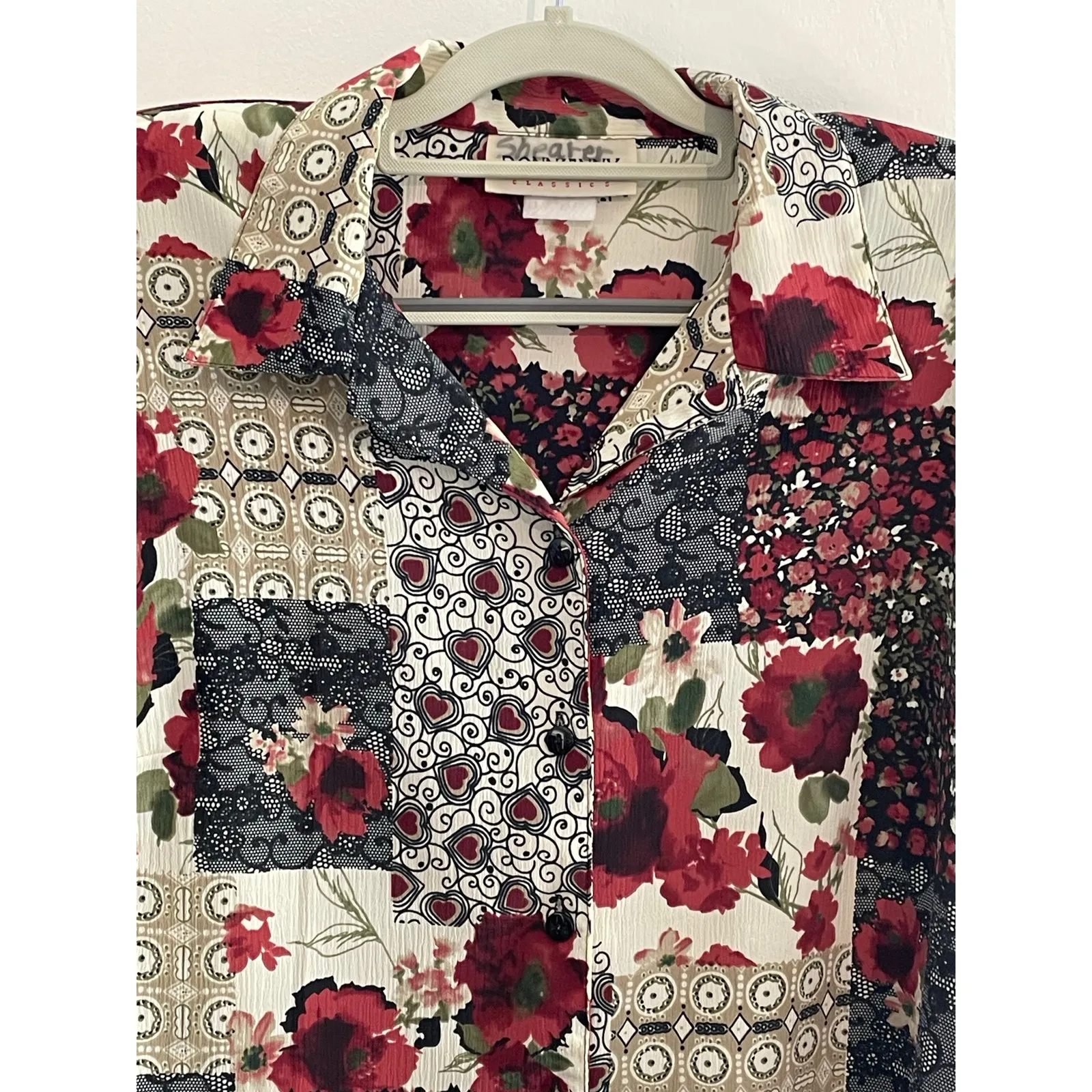 Vintage DonnKenny Blouse Large Red Floral Patchwork Granny core Romantic - Image 2