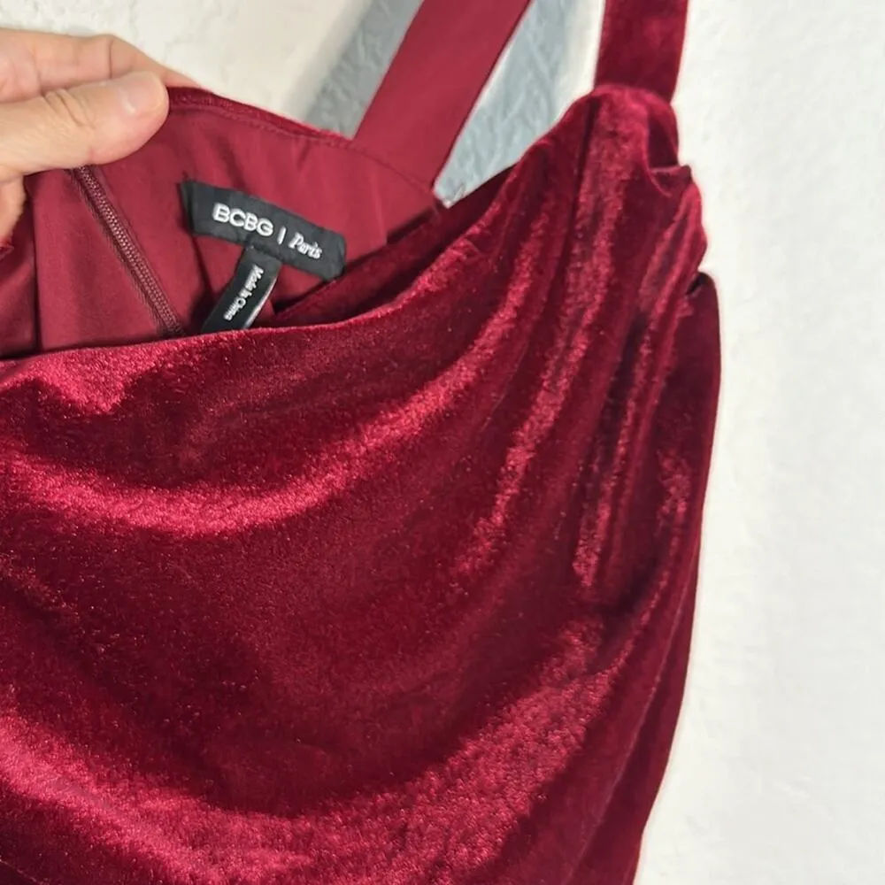 NEW BCBG Paris Burgundy Wine Velvet Jumpsuit Holiday Vampire Fall Wide Leg Red Size M - Image 6