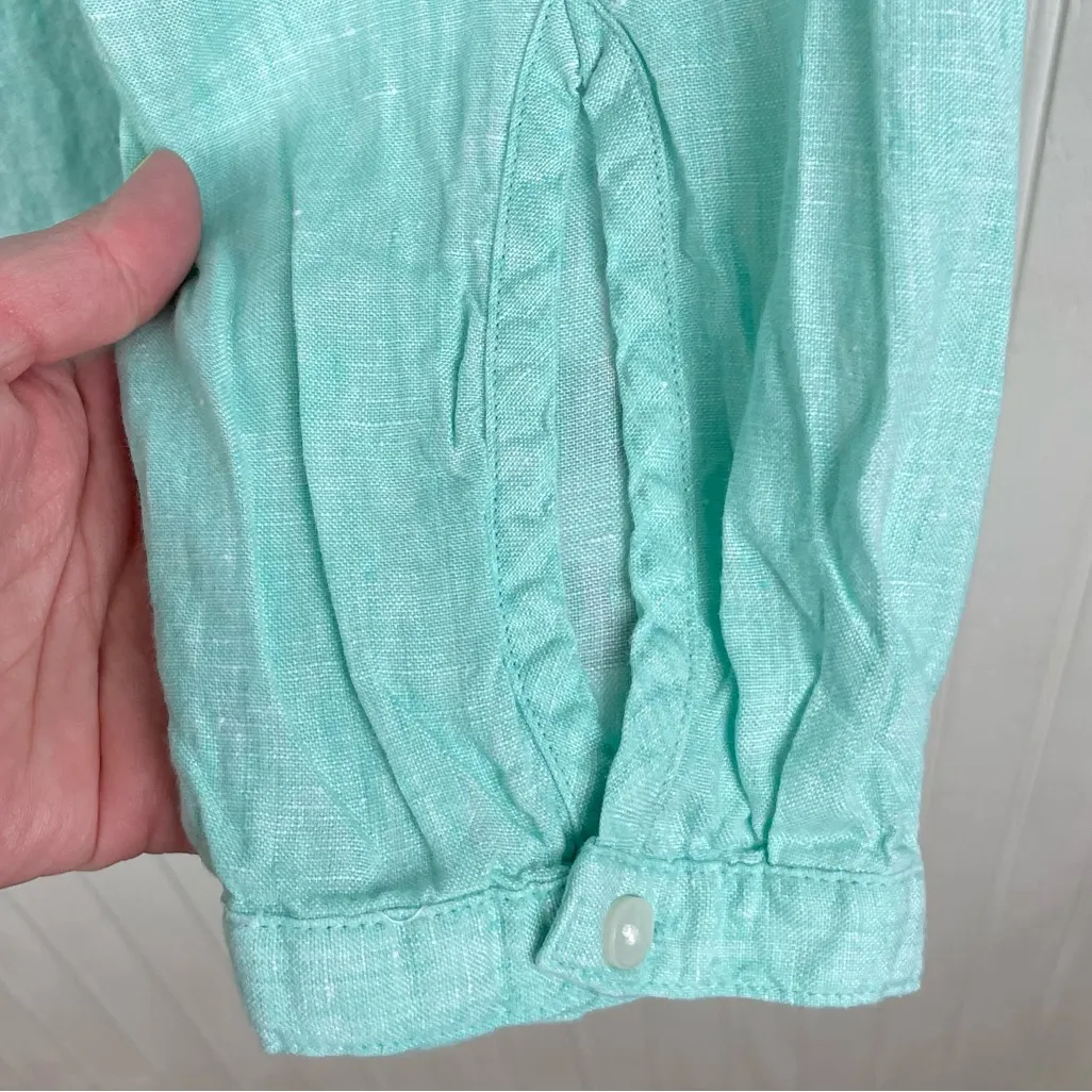 L.L. Bean Premium Washable Linen Long Tunic Top Size Large 100% Linen Fair Aqua Blue - Image 9