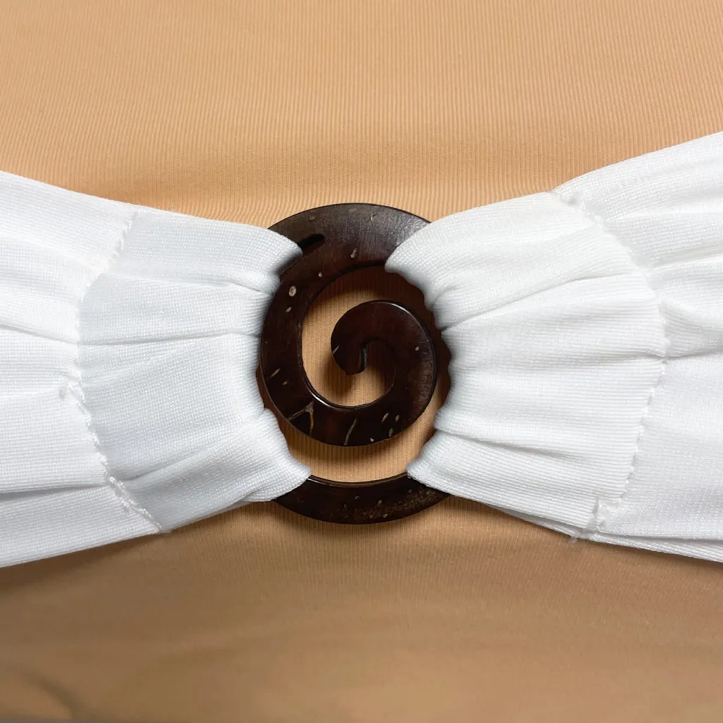 Koru Swimwear Tan Nude White Bandeau Bikini Top NWT Medium No Padding Swirl Bow - Image 3