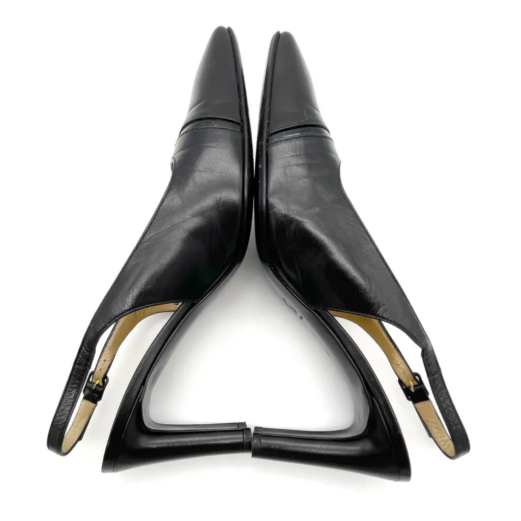 St. John Black Leather Slingback Heels Size 7 Made in Italy Square Toe Pumps VTG - Image 11