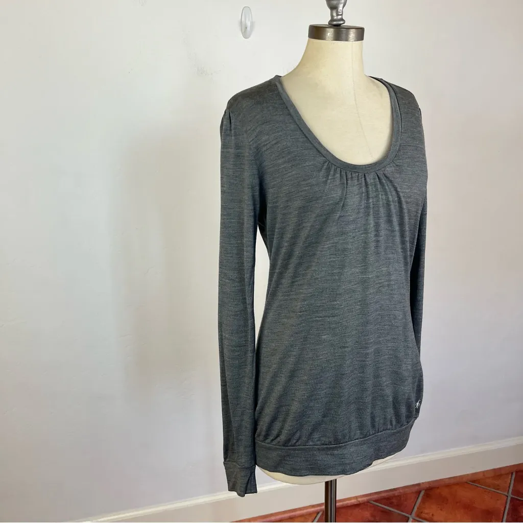 Smartwool  Grey Scoop Neck Wool Long Sleeve Top - Image 2