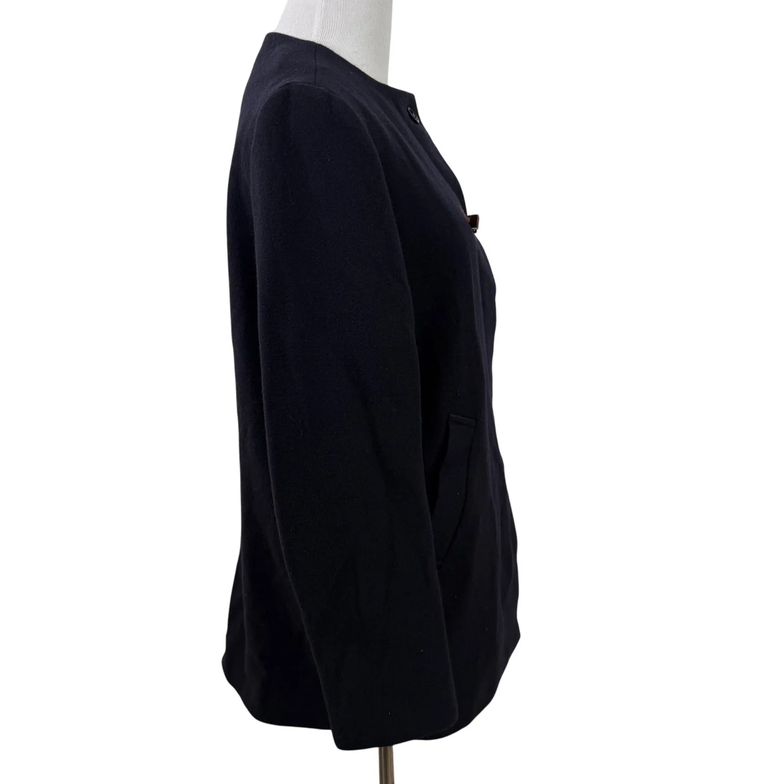 Sessun Azumi Women's Black Wool Collarless Coat Jacket Size Small - Image 5