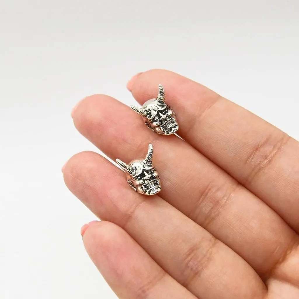 Silver Devil Stud Earrings - Image 2