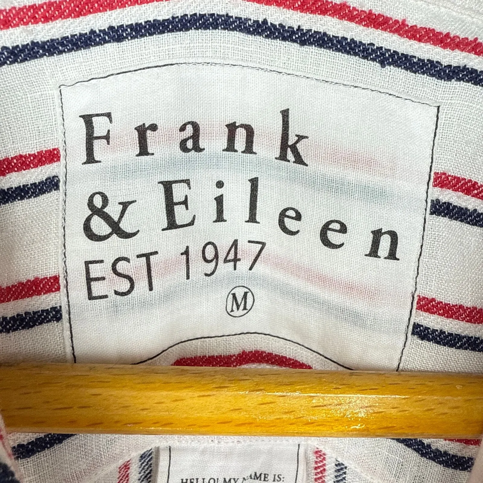 Frank & Eileen FRANK Classic‎ Linen Blend Red & Navy Striped Button Down Medium - Image 4