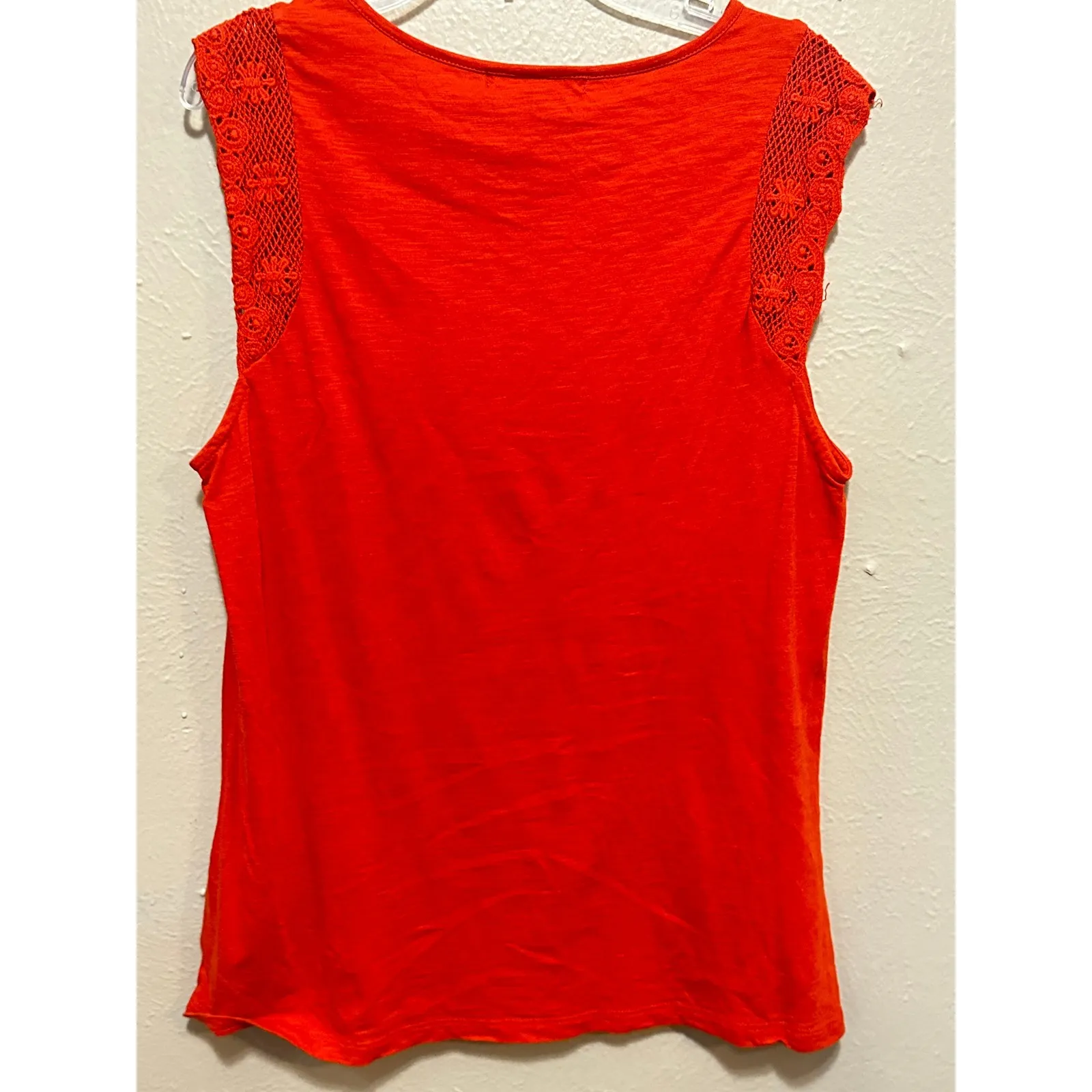 Lauren Ralph‎ Lauren Orange Knit Tank Top with Crochet Trim Sleeveless Large - Image 6