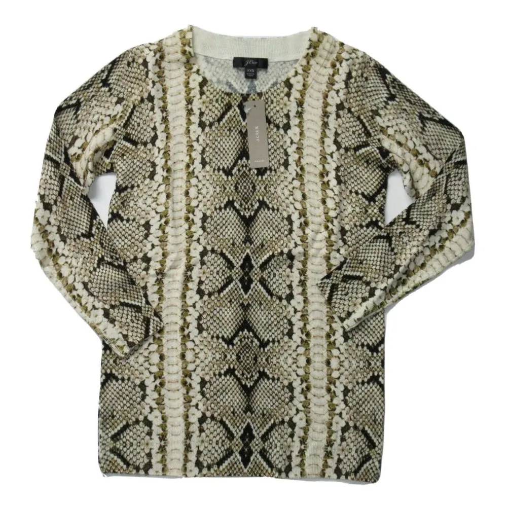 NWT J.Crew Tippi in Caramel Snake Print Merino Wool Knit Sweater XXS 2XS - Image 2