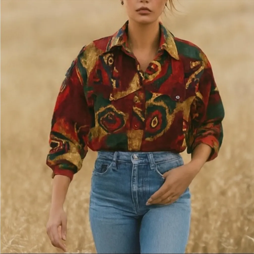 Wrangler Vintage Aztec Tribal Button Down Cowgirl Shirt S - Image 3