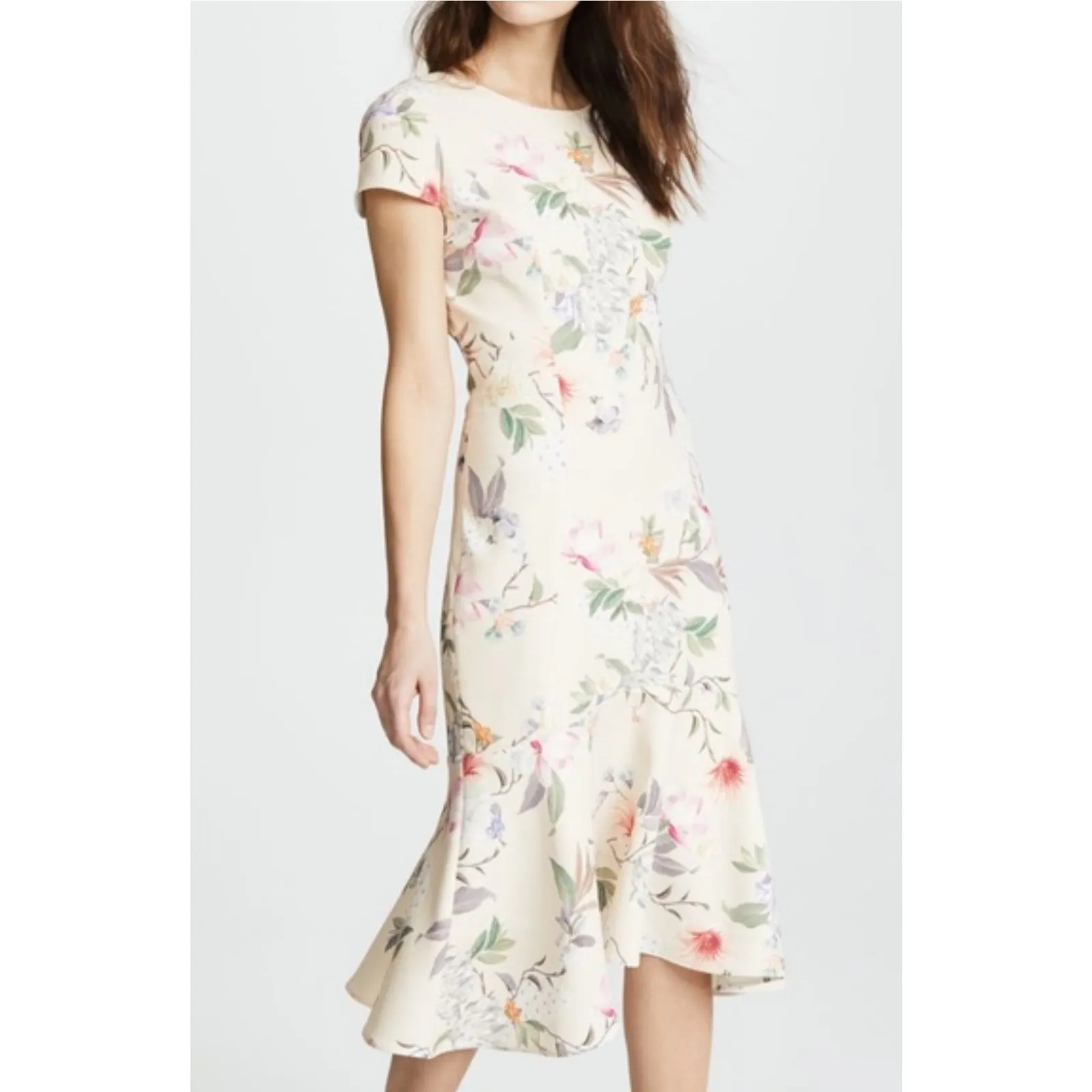 Amanda‎ Uprichard Floral Satin Evalina Ruffled Hem Midi Dress Size Small - Image 2