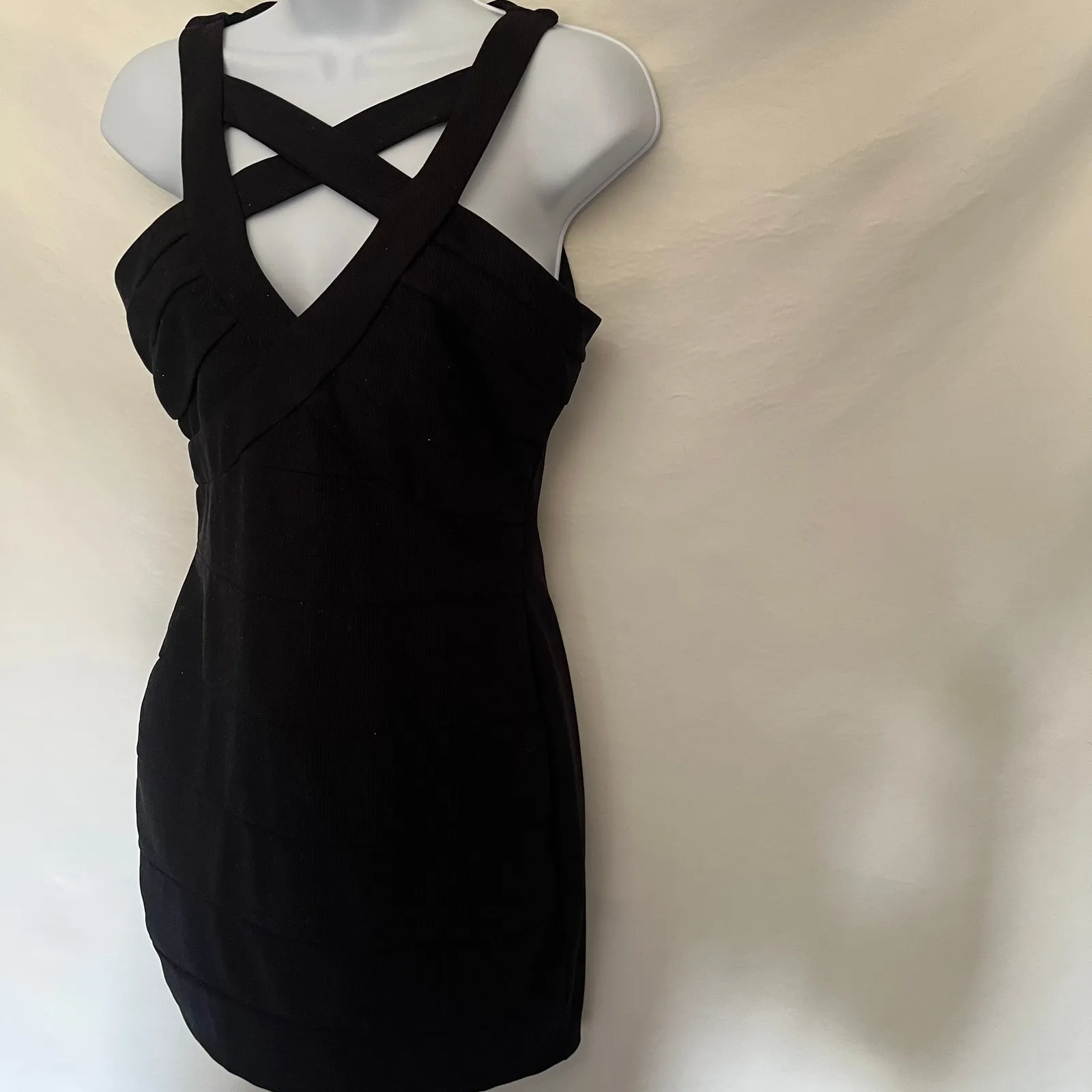 Crystal Doll Bandage Bodycon Dress Sz 3 Y2K Clubwear Sparkly Mini Cutout NWT LBD - Image 4