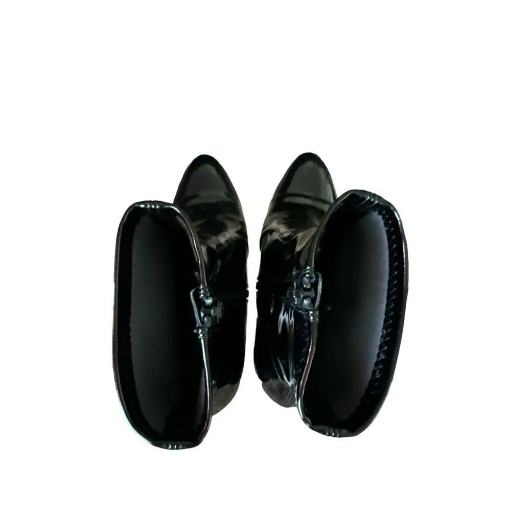 Steve Madden Womens Nia Black Sleek Heeled Patent Boots sz 7.5 Edgy Chic Evening - Image 5