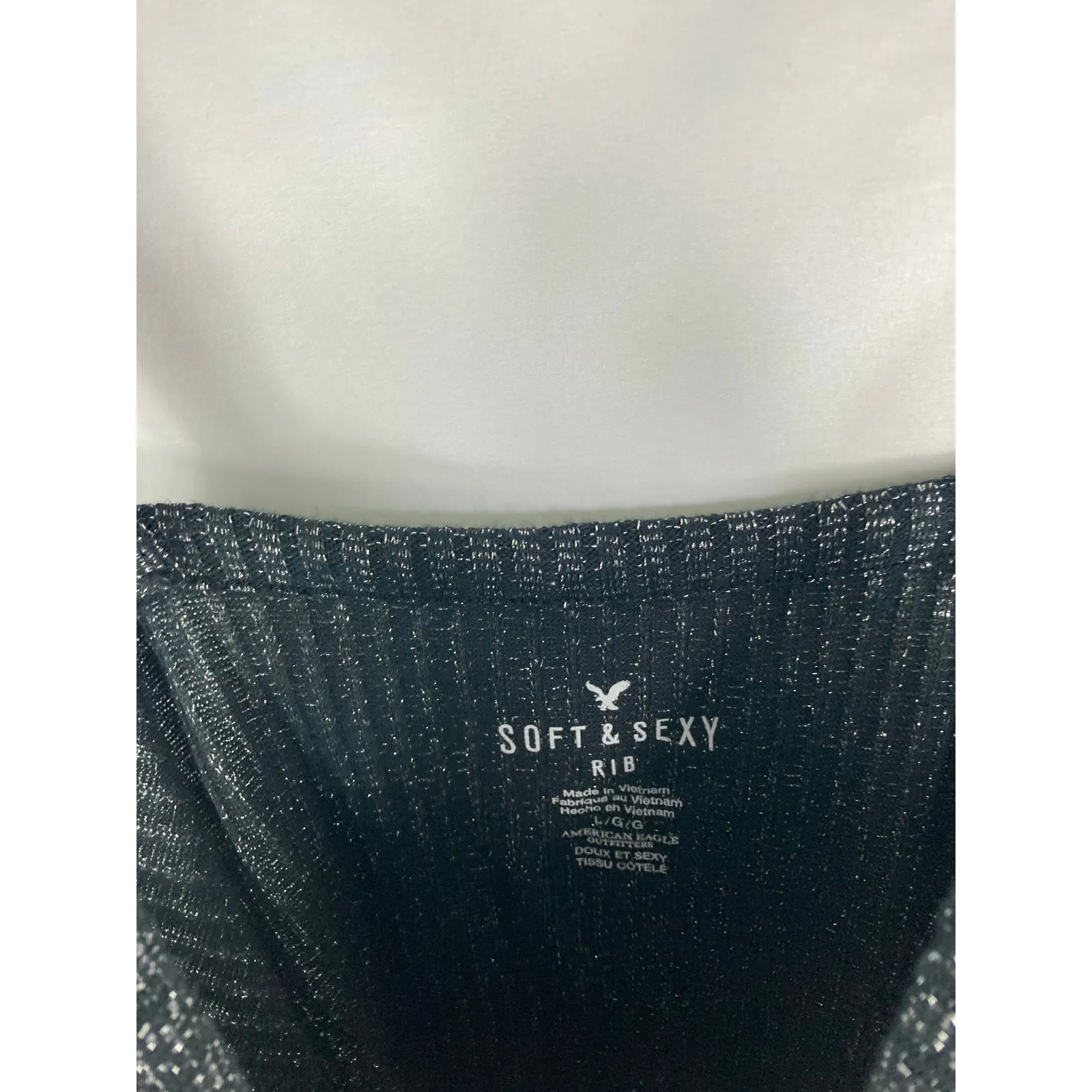 American Eagle Soft & Sexy Silver Black Ribbed Tank Size Large - Image 2