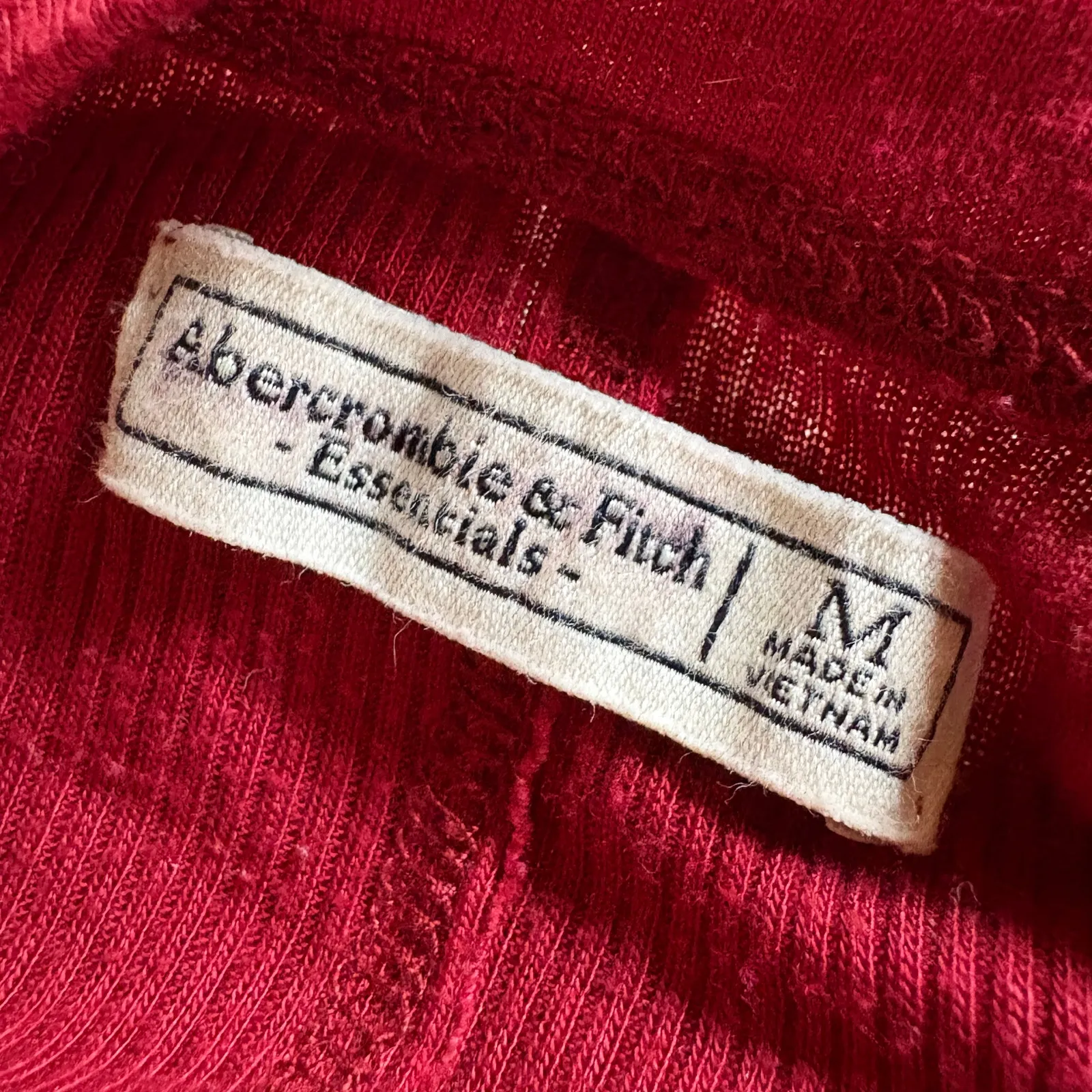 Y2K Abercrombie & Fitch Ribbed Henley Top Elena Gilbert Red Casual Preppy Medium - Image 7