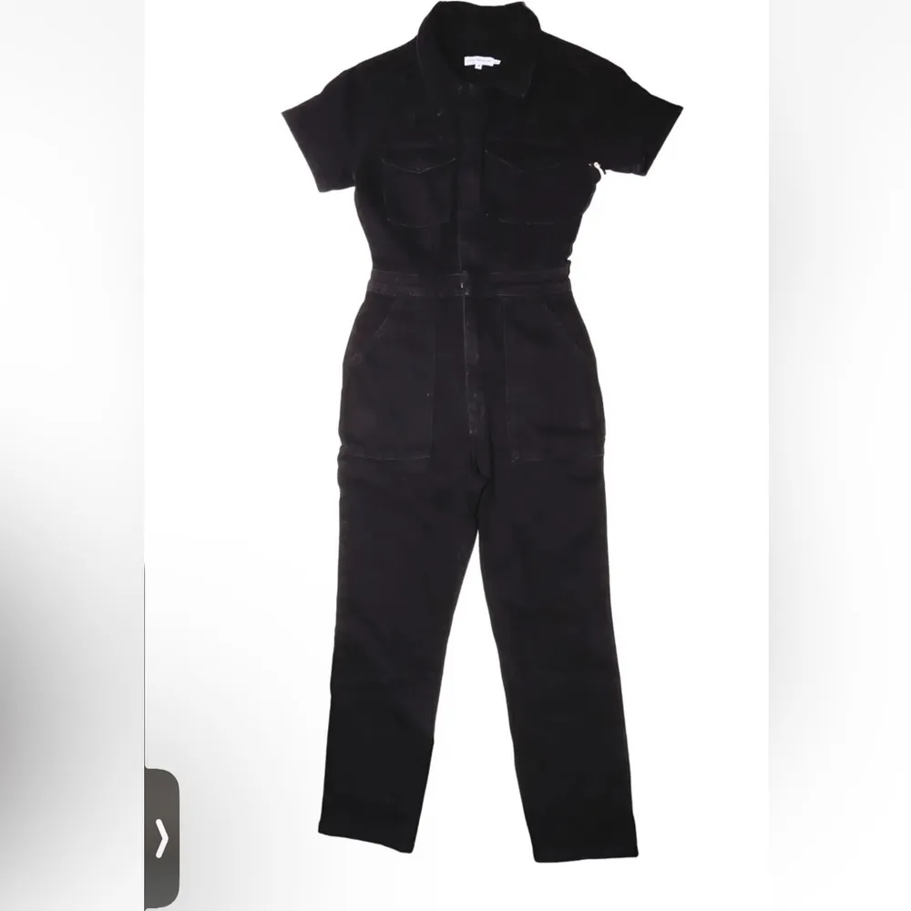GOOD AMERICAN Denim Jumpsuit Flightsuit Point Collar Straight Leg Black Size 1 - Image 8