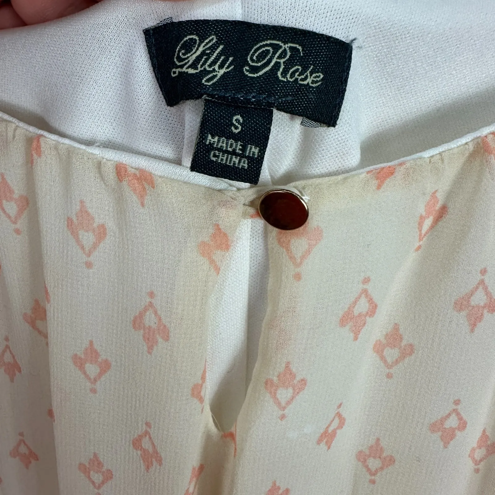 Lily Rose Boho Hippie Dress Women S Cream Pink Cold Shoulder Floral‎ Cottage Y2K - Image 2