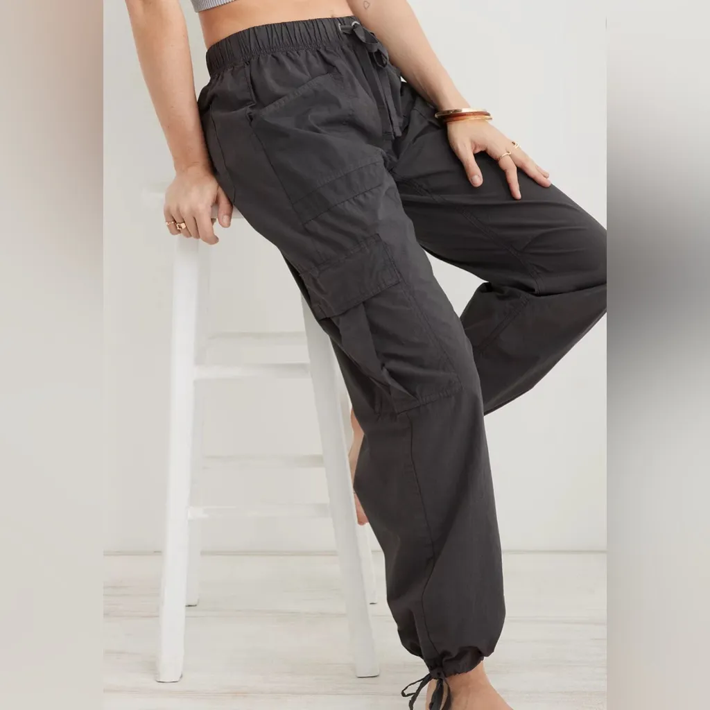 Aerie American Eagle Baggy Cargo Pant Skater Smoked Gray Drawstring‎ Small - Image 7