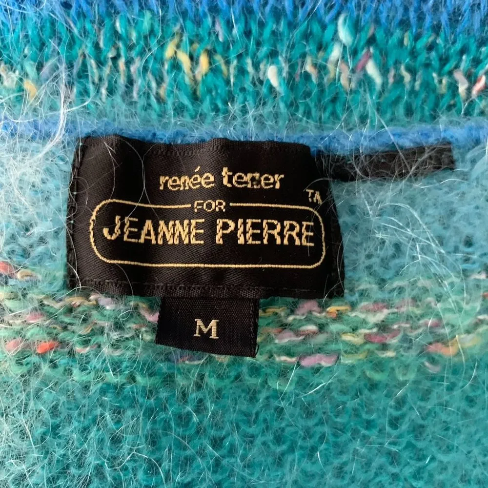 Vintage Jeanne Pierre Loose Knit Vest M Blue Striped V Neck Sleeveless Pullover - Image 5