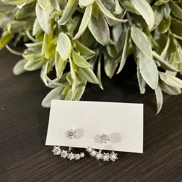 Banter by Piercing Pagoda Ear Jacket Cuff Earrings Front Back 2 in 1 Silver - Image 2