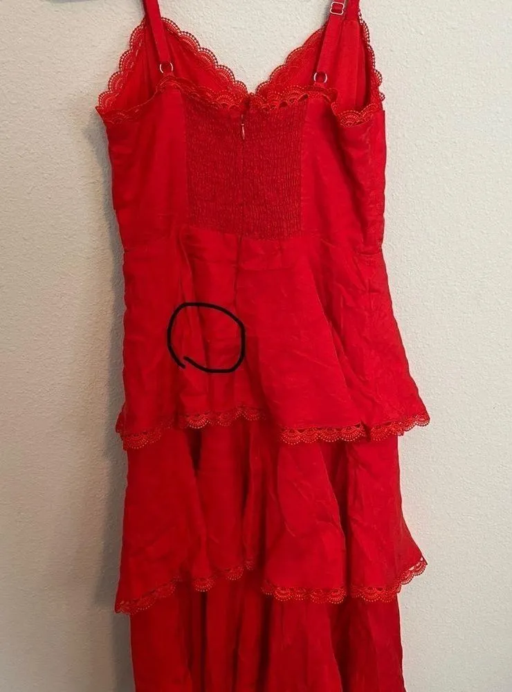 MARCHESA Notte Red Tiered Midi Dress Size 2 - Image 8