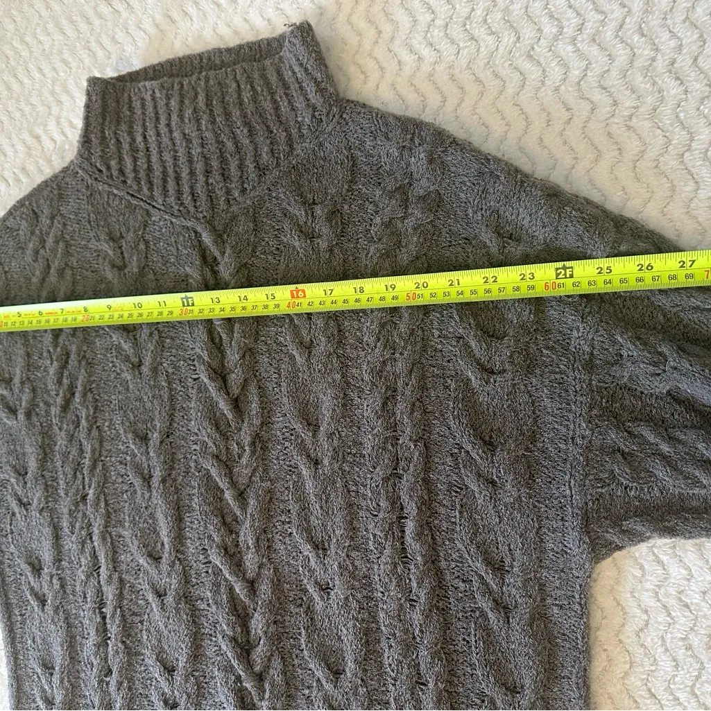 Joseph Wool Dark Gray Turtleneck Sweater with Cable Knit Pattern - Image 5