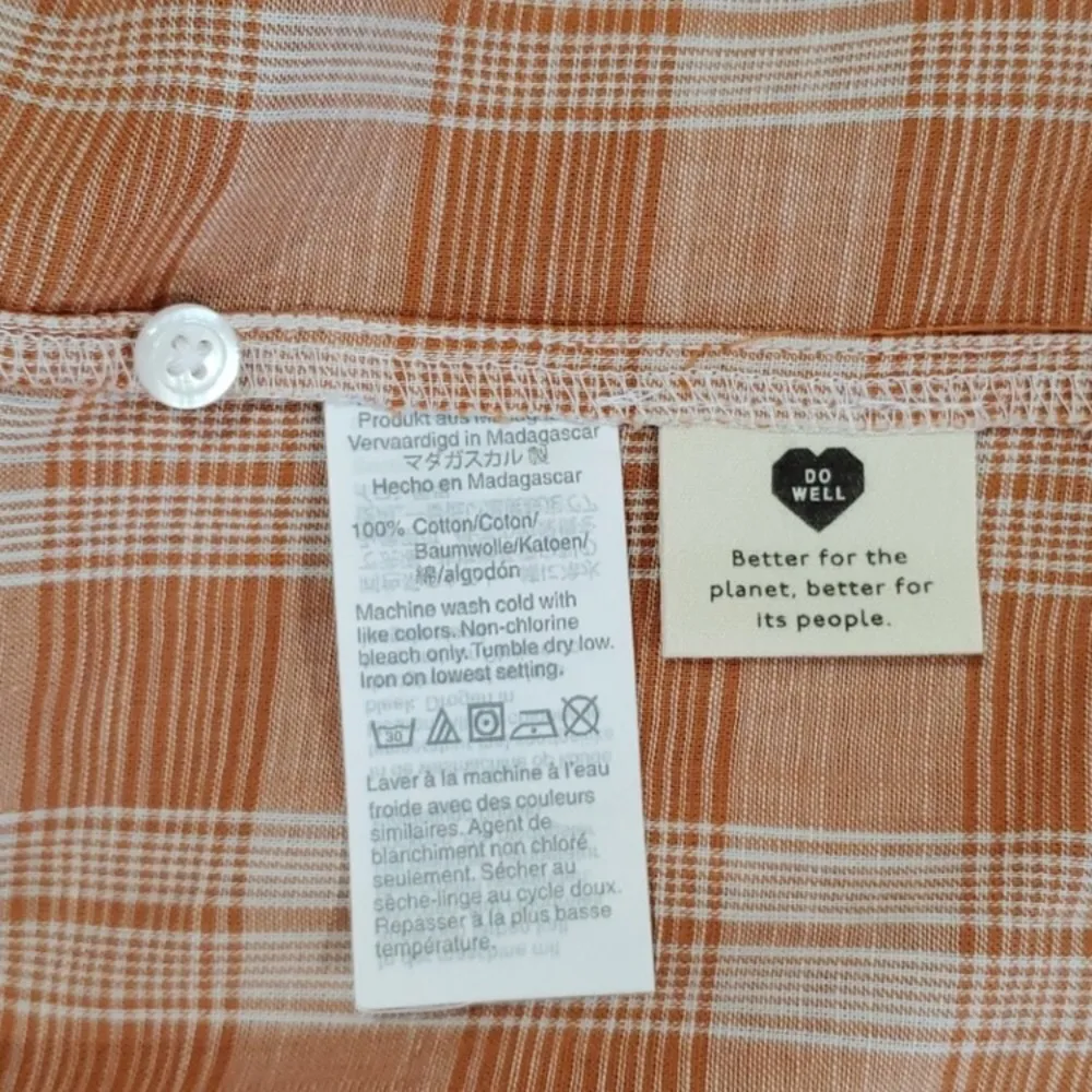 Madewell Peach Orange White Plaid Short Sleeve Tie Front Top Colwell Plaid XS - Image 7