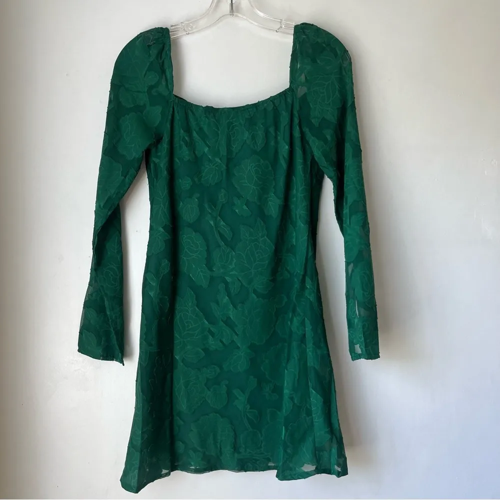 Star Power Forest Green Floral Jacquard Long Sleeve Mini Dress 4 - Image 13