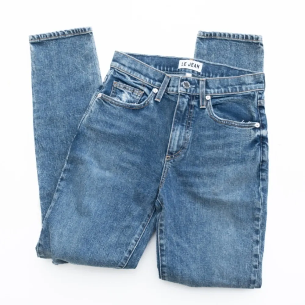 Le Jean Vivie Slim‑Leg Mid‑Rise Jeans | Button‑Fly Stretch Denim 26 Blue Size 25 - Image 3