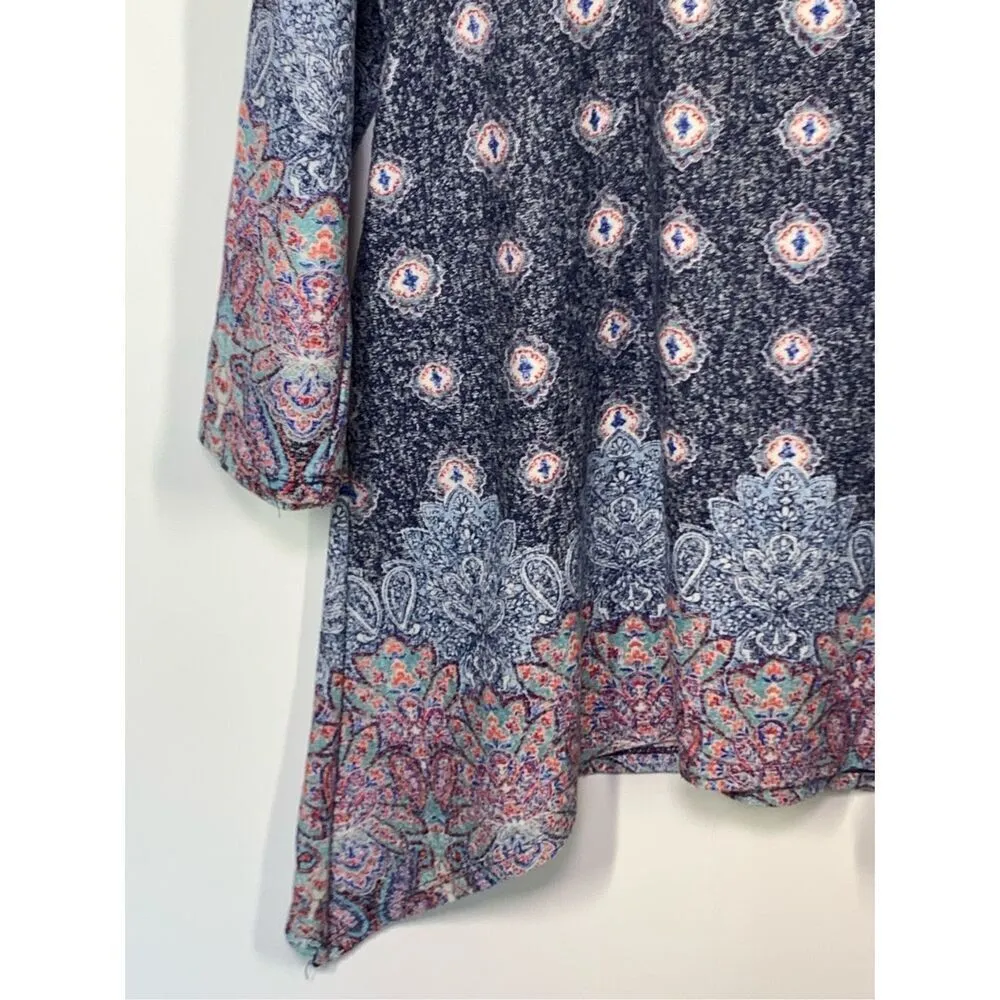 Absolutely Famous Women's Geometric Floral 3/4 Sleeve Top Multicolor Size Large - Image 3