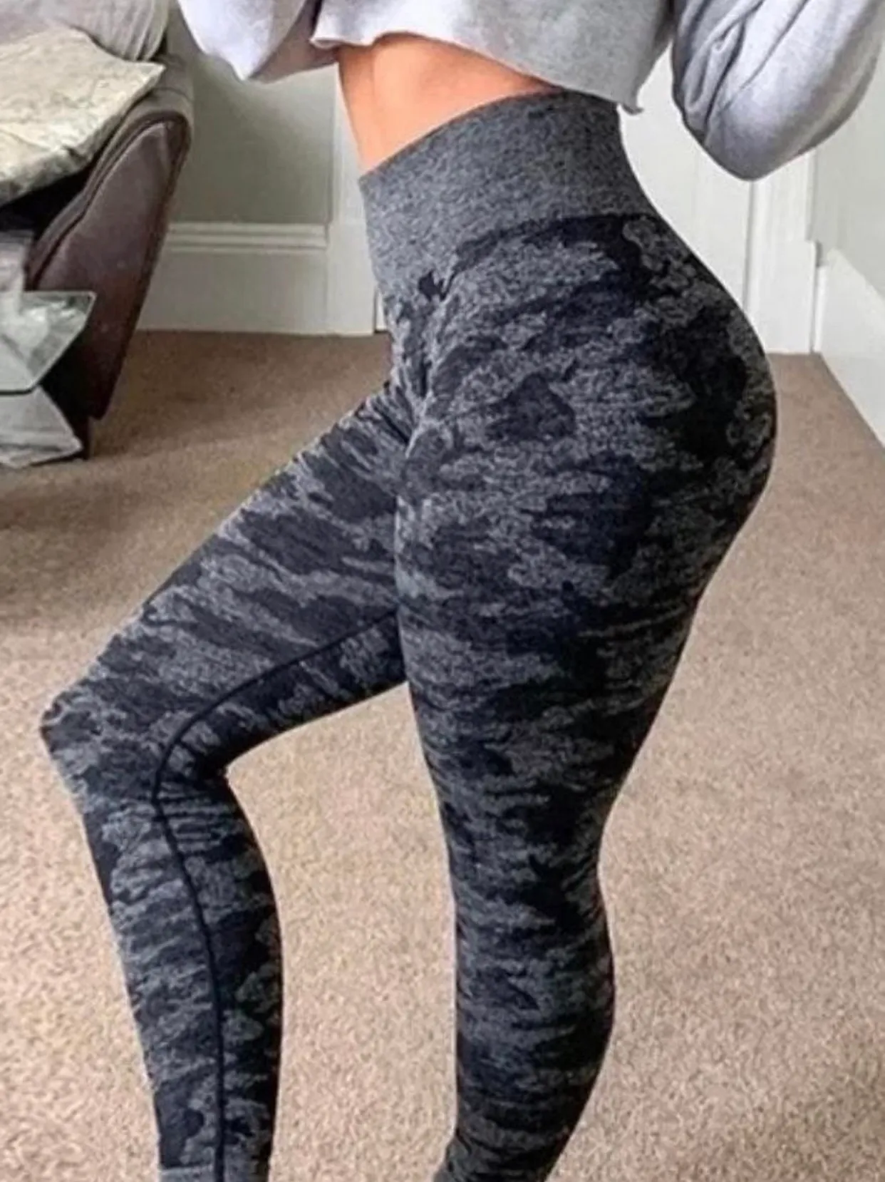 Gym flex Butt Crotch Lift Camo Leggings Black - Image 2