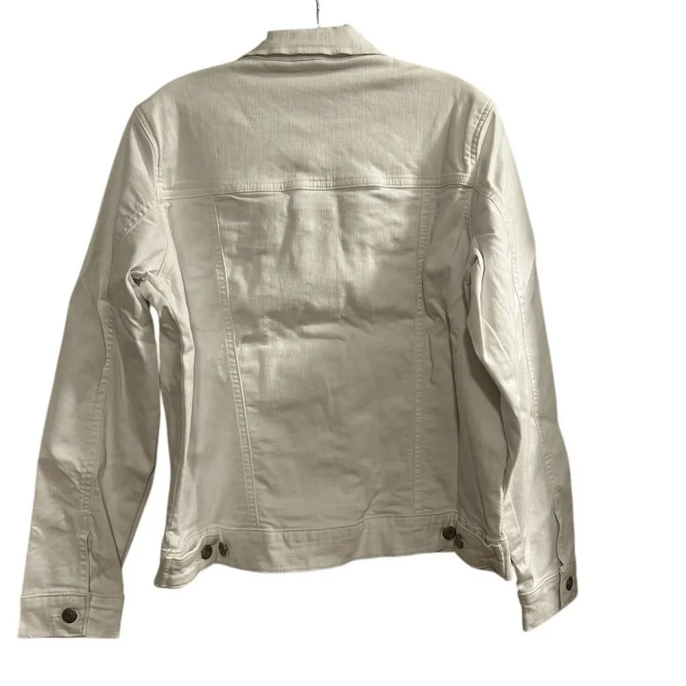 Lands' End Women's White Denim Jean Jacket Size M Casual Formal w/ Side … - Image 6