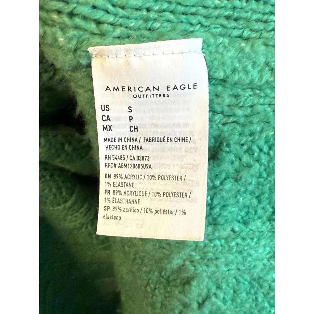 American Eagle Green Cable Knit Hooded Sweater, size Small - Image 5