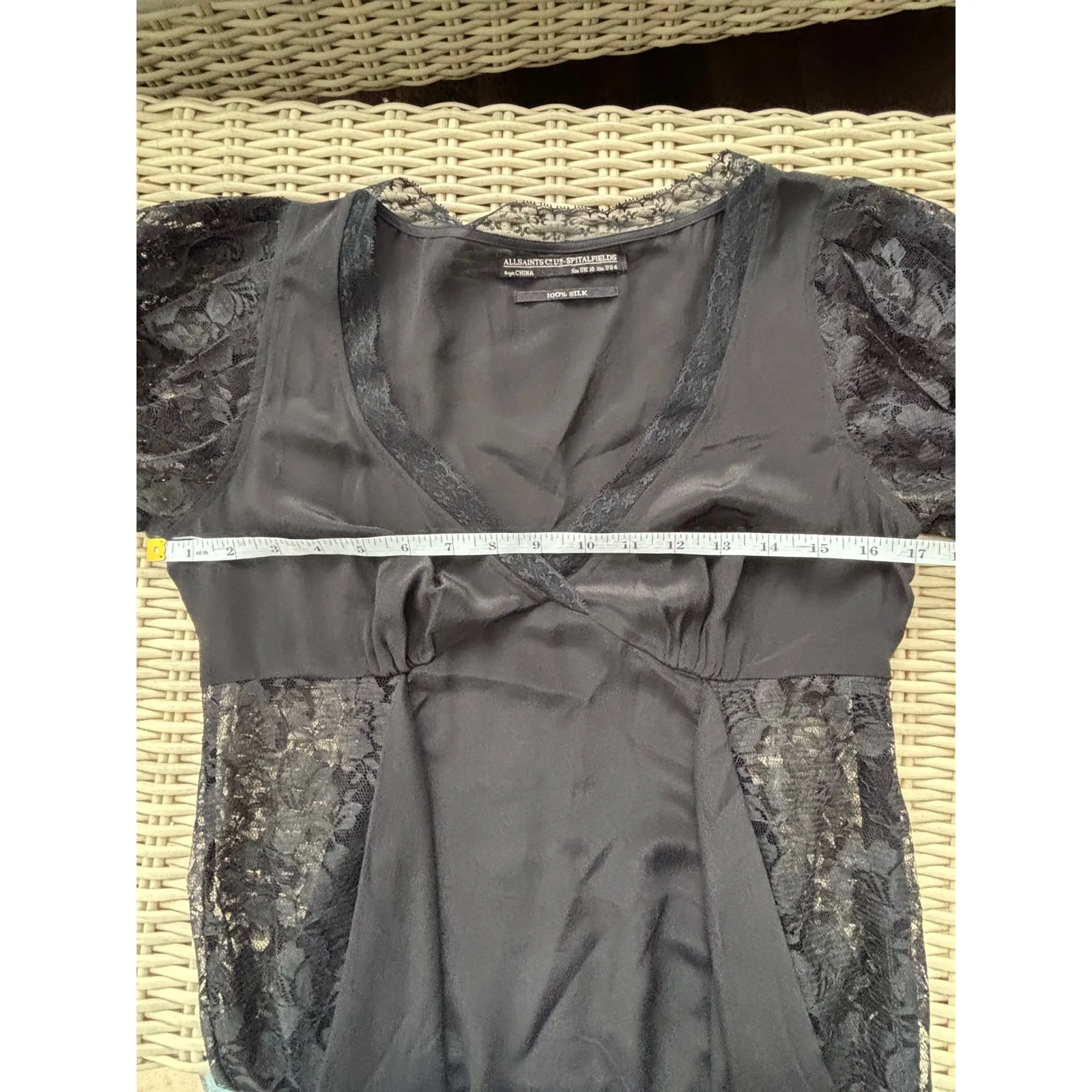 ALLSAINTS Spitalfields 100% Silk Lace Tulip Hem Dress 6 Y2K grunge boho rock Black - Image 8