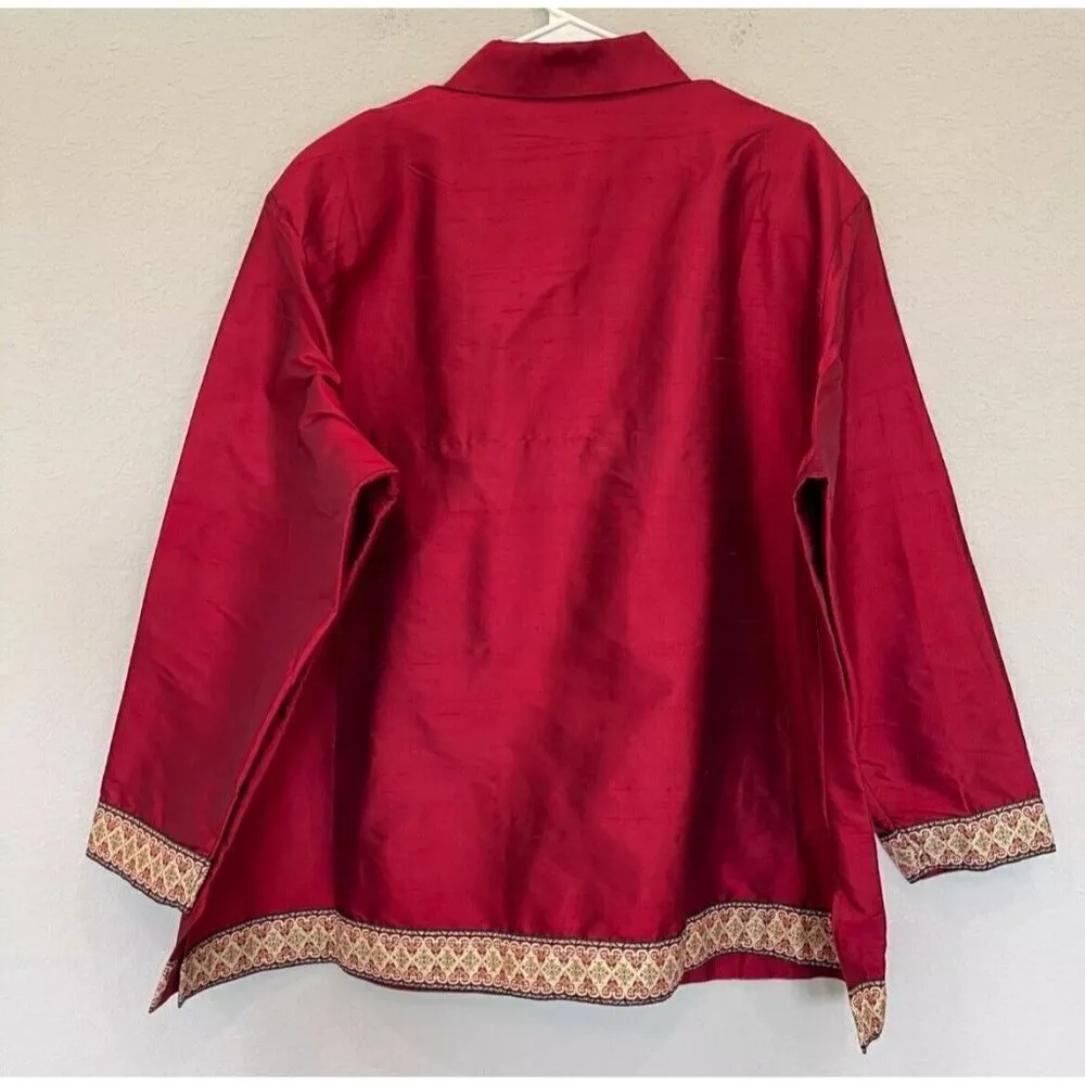 Silk Lore Beth Terrell blouse Jacket shantung Silk Top MEDIUM red gold - Image 7