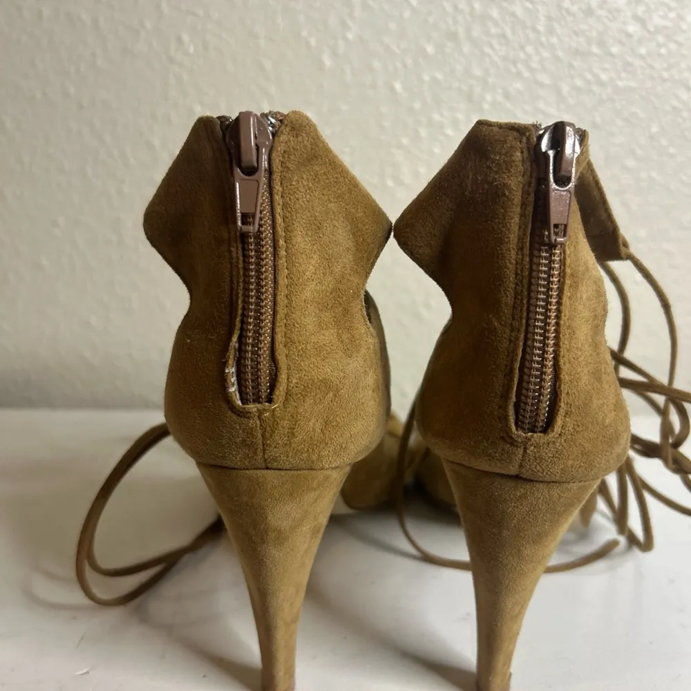 Free People X Jeffrey Campbell Brown Lace Up Zip Up Heel Sandals Size 9 - Image 6